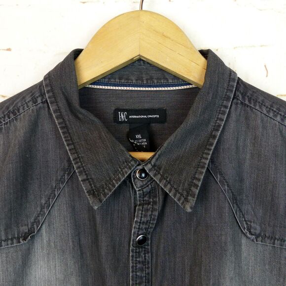 INC International Concepts Shirt Mens XXL Distress Black Western Saw Tooth Pearl - Picture 5 of 11